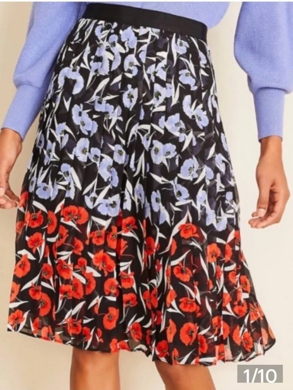 Ann Taylor Poppy Floral Chiffon Pleated Skirt sz 8P